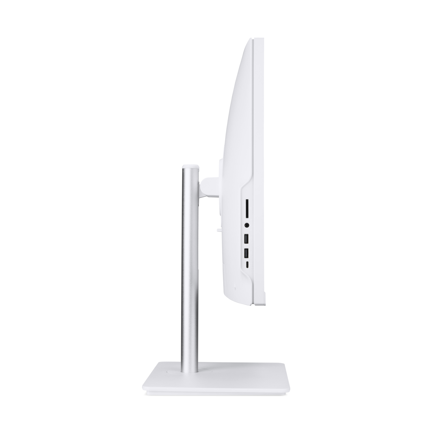 Side view of white Acer monitor with stand, ports visible.