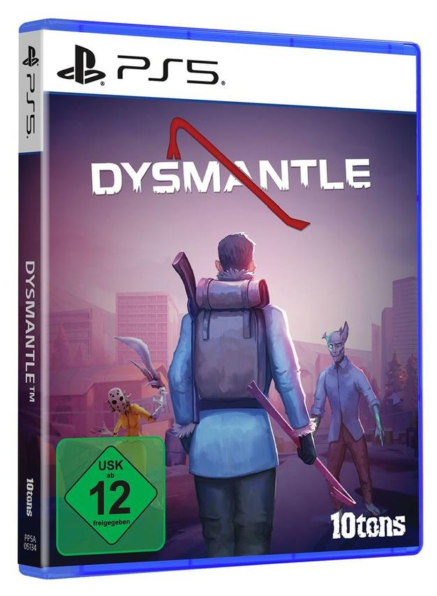 Spielbox für DYS MANTLE auf PS5 mit einer Brechstangen-Grafik und Figuren in einer Stadt.