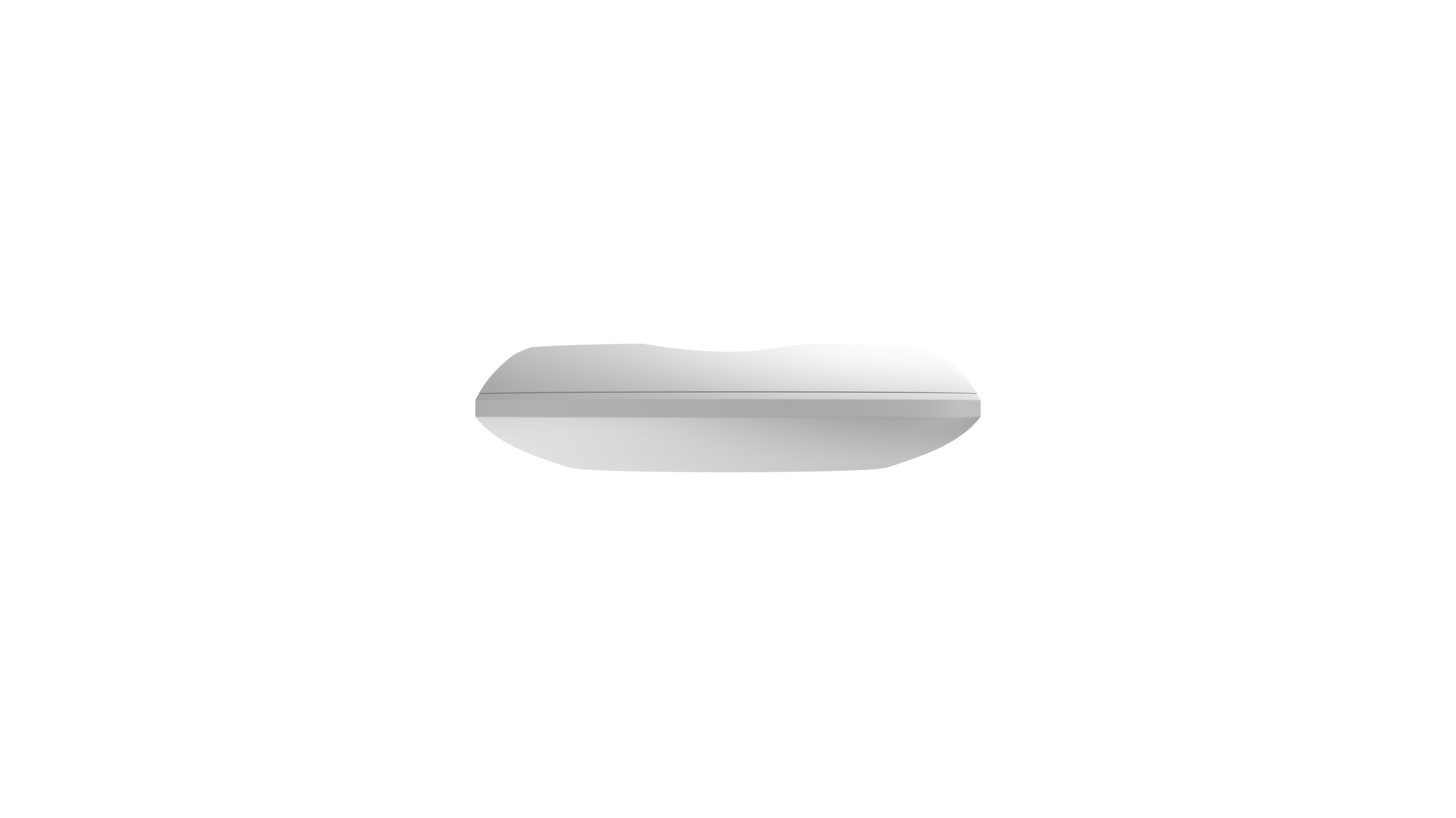 Draufsicht auf ein kleines, silbernes, oval geformtes Gerät.