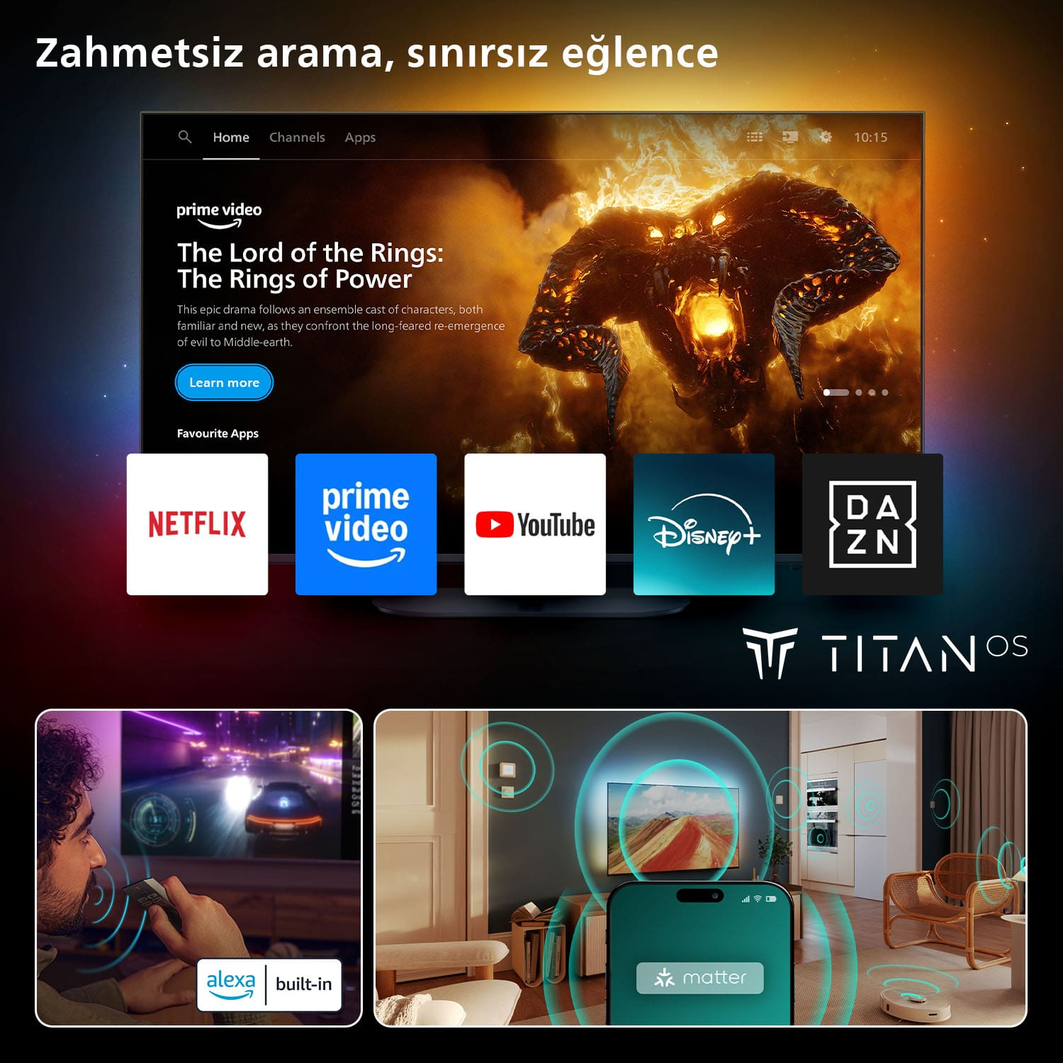 Akıllı ev sahnesiyle uzaktan kumanda kullanan bir kadın.