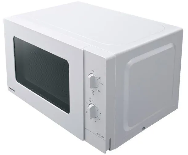 Un four à micro-ondes blanc avec des boutons et une porte.
