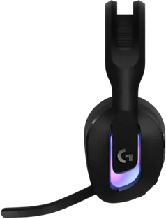 Fekete Logitech G headset RGB-világítással és mikrofonnal.