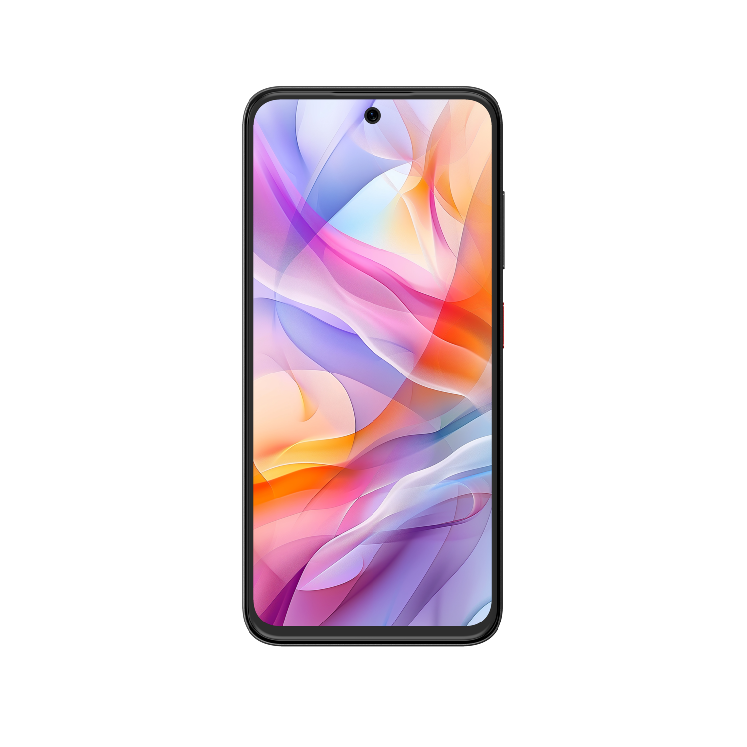 Black smartphone, colorful abstract wallpaper on the screen. Black background.