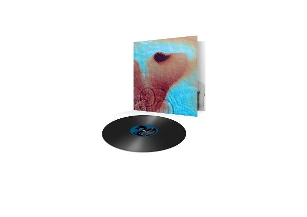 Albumcover und Schallplatte auf weißem Hintergrund. Das Albumcover zeigt ein abstraktes Wasseroberflächendesign.