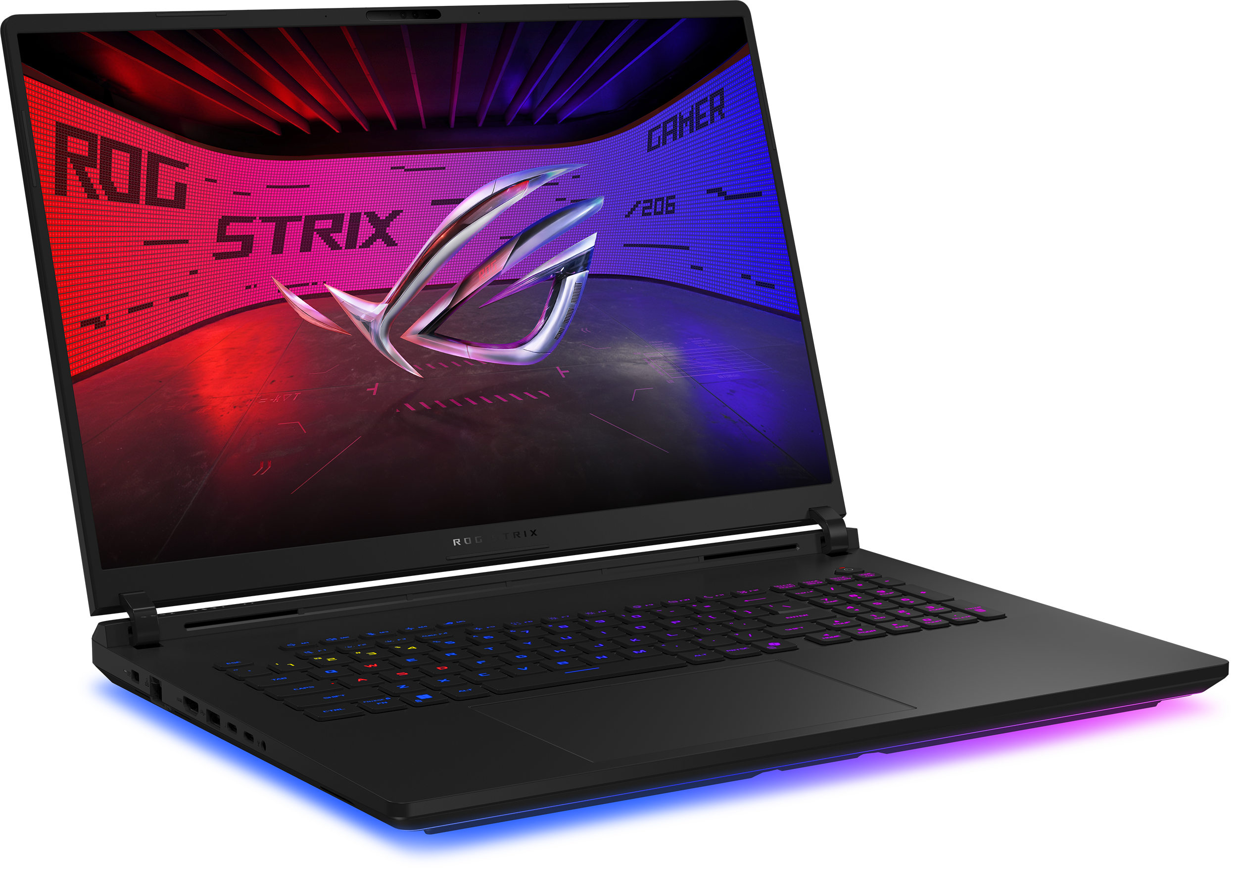 Fekete gamer laptop színes, megvilágított billentyűzettel és nagy képernyővel.