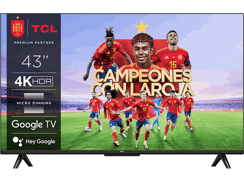 TV LED 43" - TCL 43P655, UHD 4K, Quad Core, Smart TV, Google HDR, Brushed titanium metal front