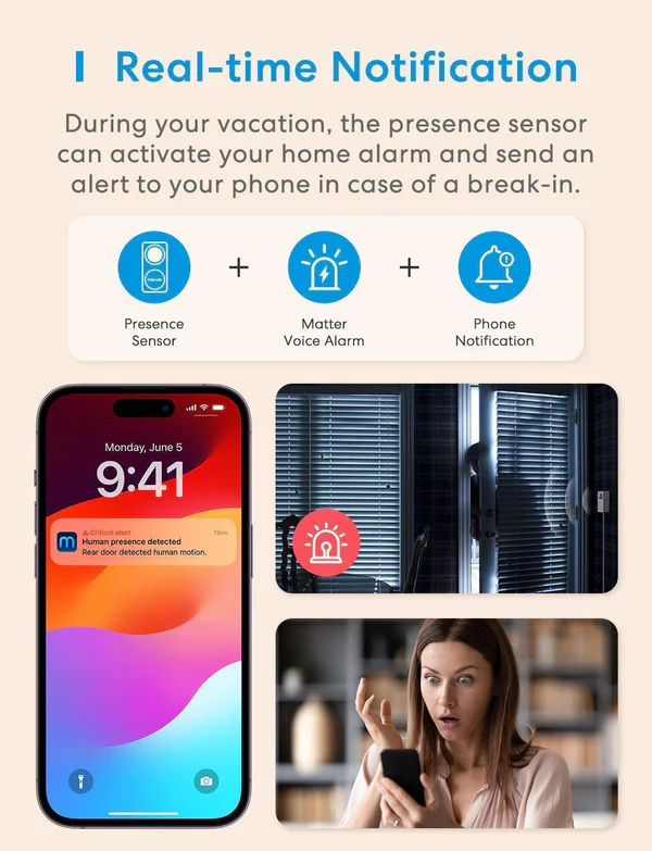 Közelkép egy telefonról egy értesítéssel. Szöveg és grafika. Egy nő a telefonjára néz.