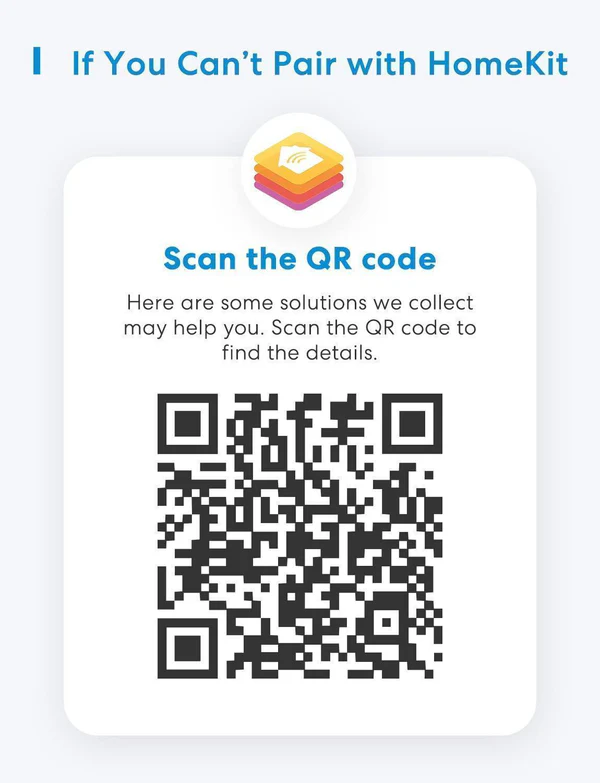 A képen egy QR-kód látható a 'Scan the QR code' felirattal. A szöveg HomeKit párosítási megoldásokat kínál.