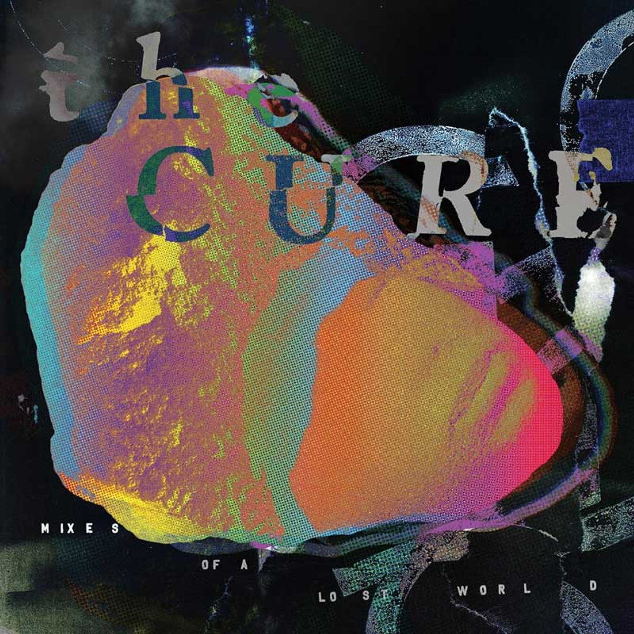 Pochette de l'album 'The Cure' avec un design abstrait coloré et le nom du groupe.