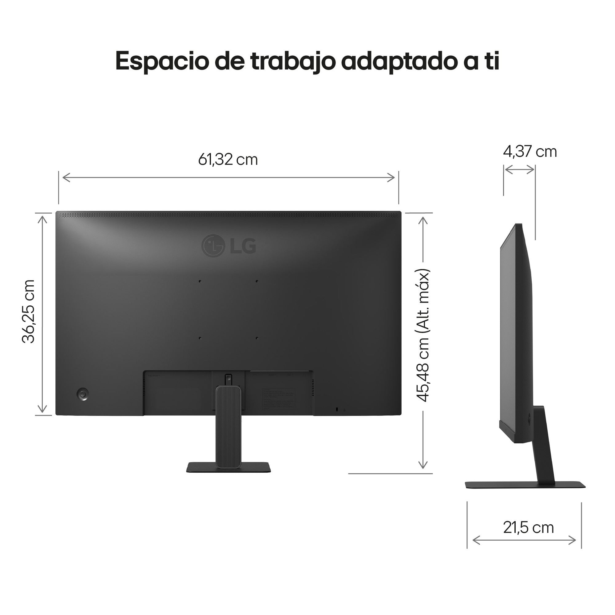 Se muestran las dimensiones del monitor.