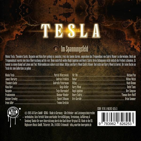 Albumcover für Tesla. Text und Namen sind weiß. Dunkler Hintergrund.