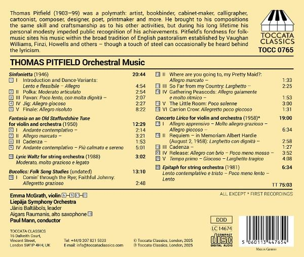 Rückseite eines CD-Covers mit Noten und Text über Orchestermusik und Künstler.