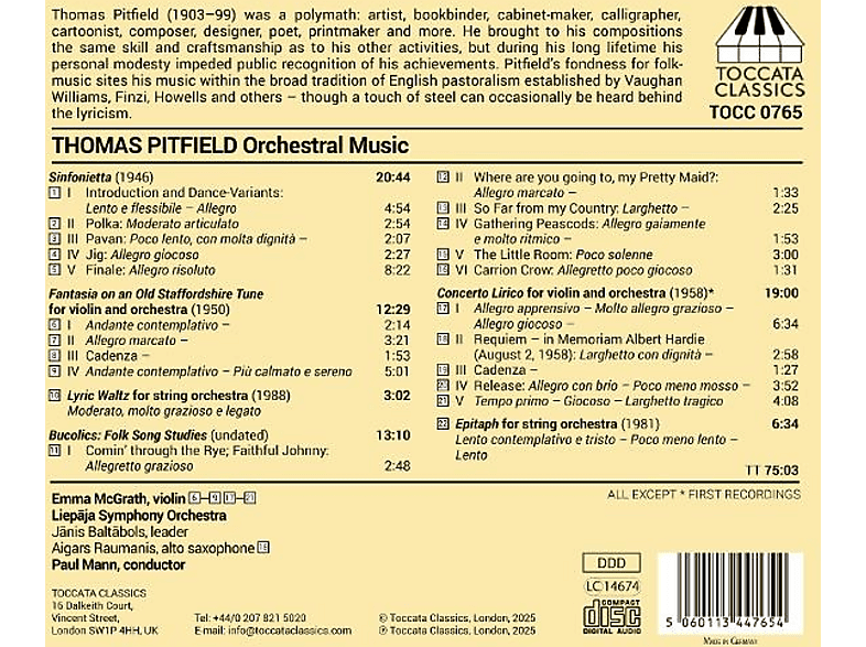 Thumbnail - Emma Mcgrath (violine) - Liepaja Symphony Orchestra Paul Mann (dir) Pitfield: Orchestermusik (CD)