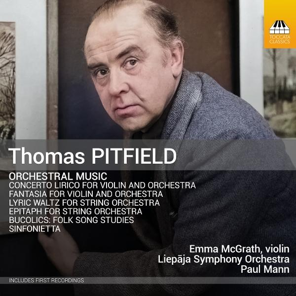 Albumcover mit Thomas Pitfields Namen, musikalischen Details und einem Porträt des Komponisten.