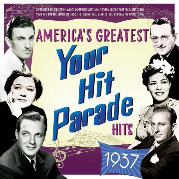 Albumcover mit Bildern von Sängern im Vintage-Stil und Text: 'Your Hit Parade'.
