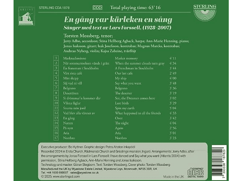 Thumbnail - Torsten Mossberg - Once Love Was A Song: Lieder zu Texten von Lars Forssell (CD)