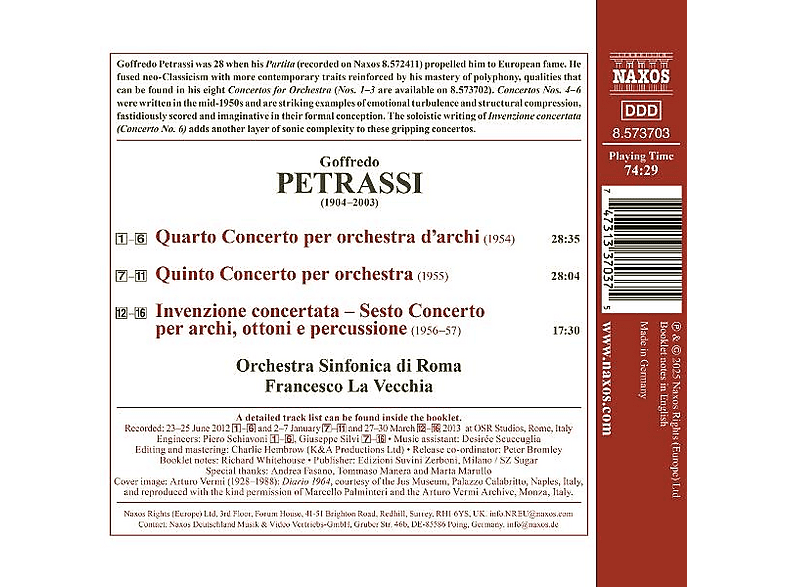 Thumbnail - Orchestra Sinfonica Di Roma - Francesco La Vecchia (dir) Petrassi: Konzerte fur Orchester Nr. 4-6 (CD)