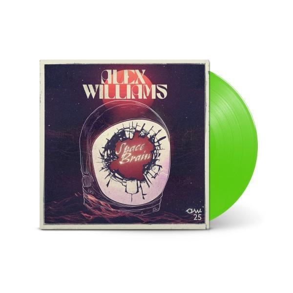 Albumcover für Alex Williams' 'Space Brain'. Eine grüne Vinyl-Schallplatte ist sichtbar.