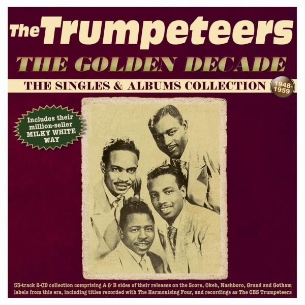 Albumcover mit Bandmitgliedern in Anzügen, Text in Gold auf weinrotem Hintergrund.