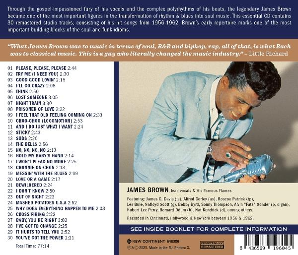 James Brown CD-Rückseite. Text, Bild von Brown und eine Liste der Songs.