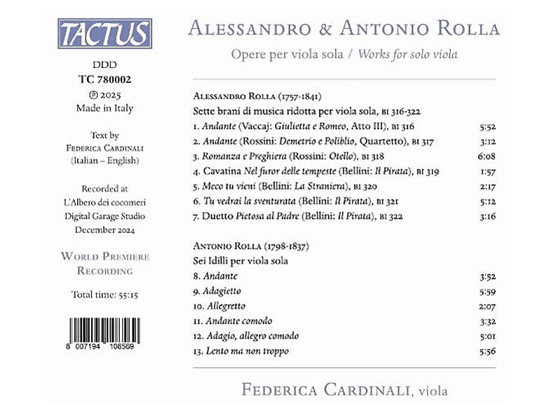 Thumbnail - Federica Cardinali - Rolla: Werke für Viola solo (CD)