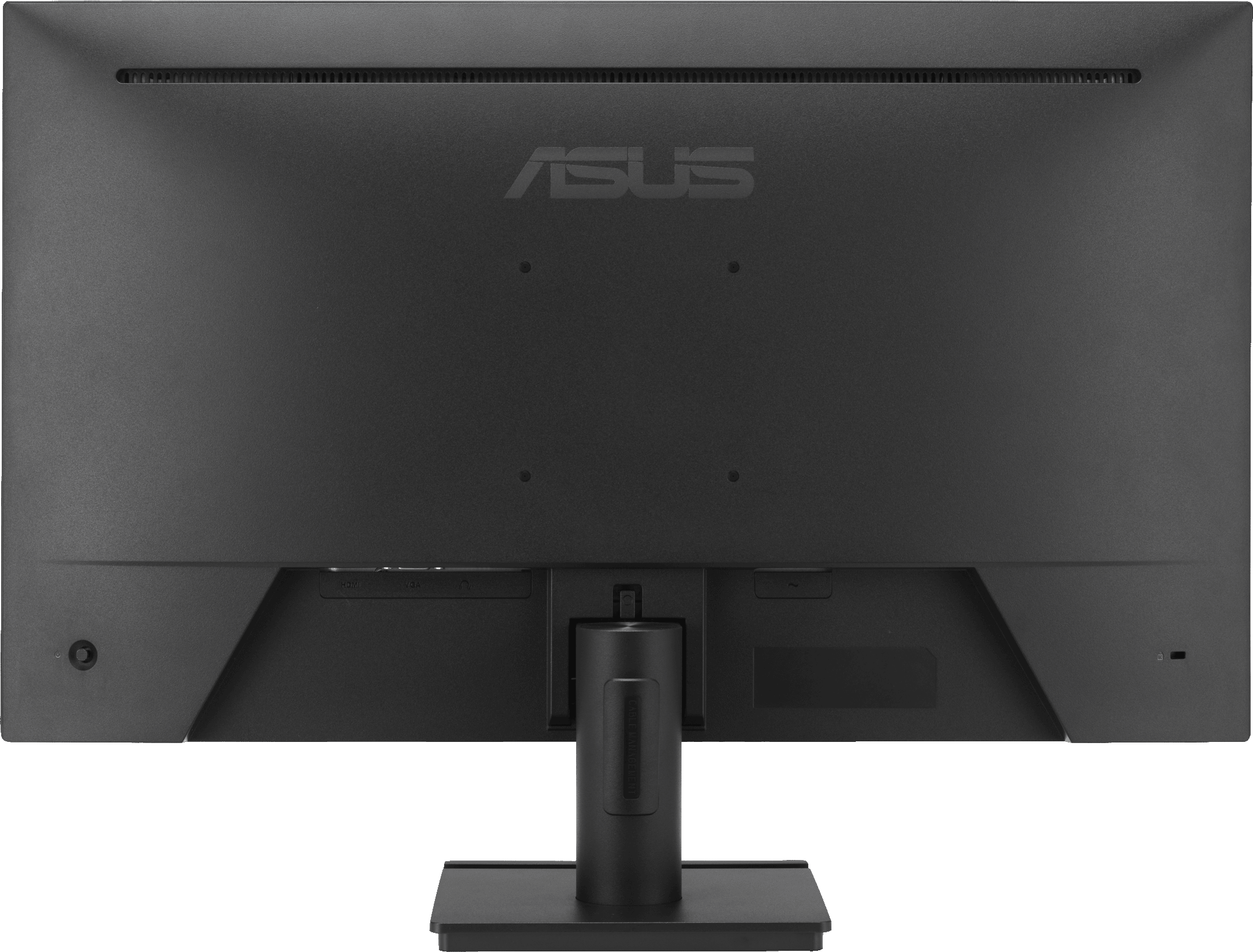 Il retro di un monitor ASUS nero. Il logo ASUS è in alto.