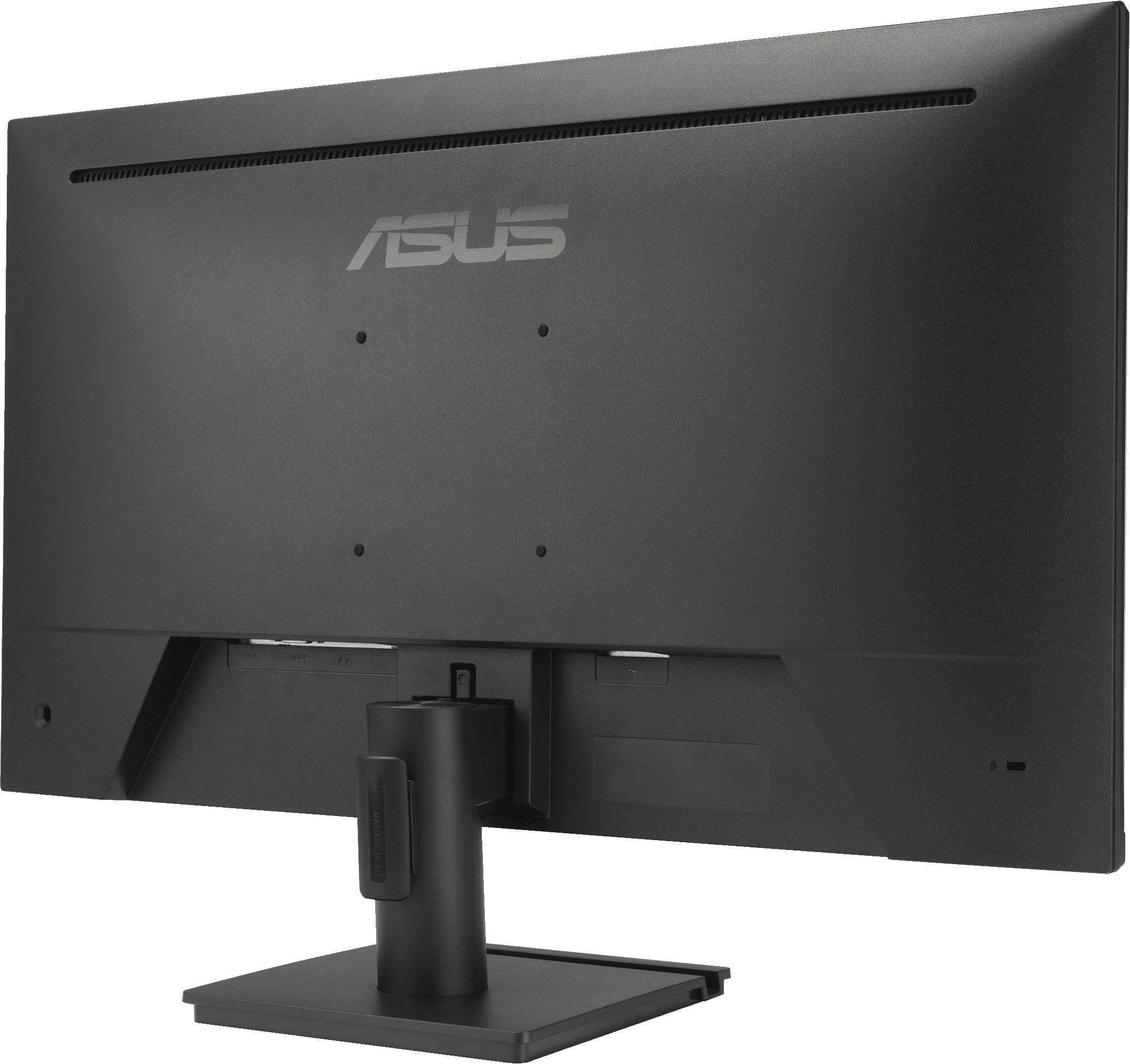 Parte posteriore di un monitor di computer nero. Il marchio ASUS è visibile in alto.