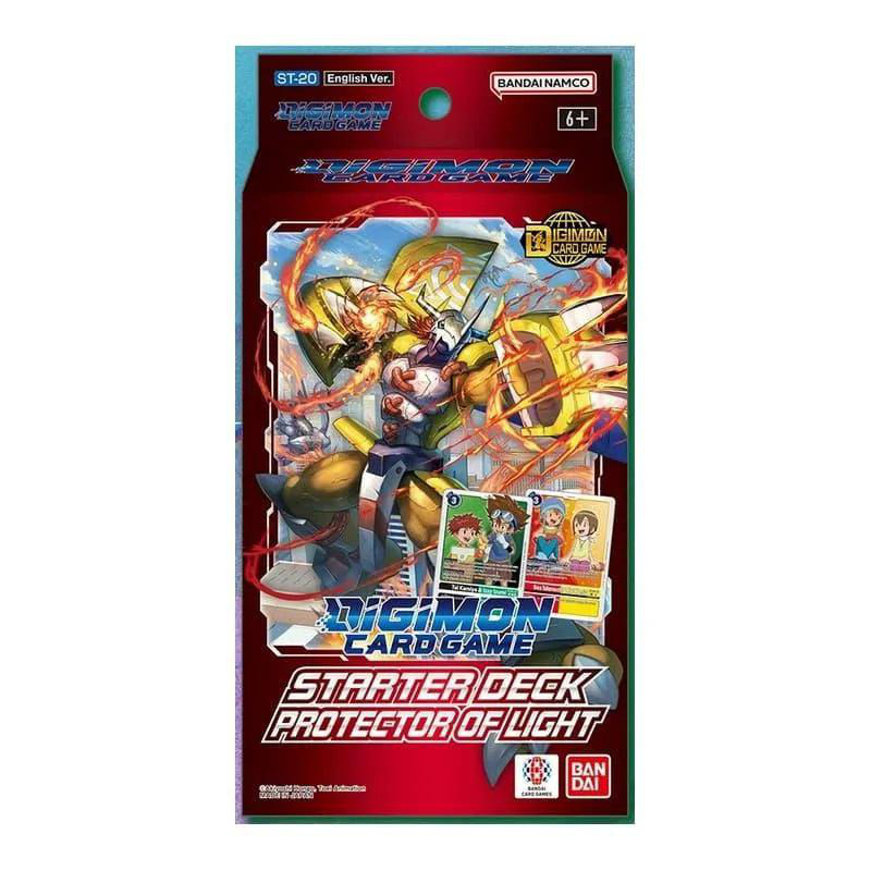 Digimon Kartenspiel Starter Deck. Rote und weiße Verpackung mit Digimon-Charakteren auf der Vorderseite.