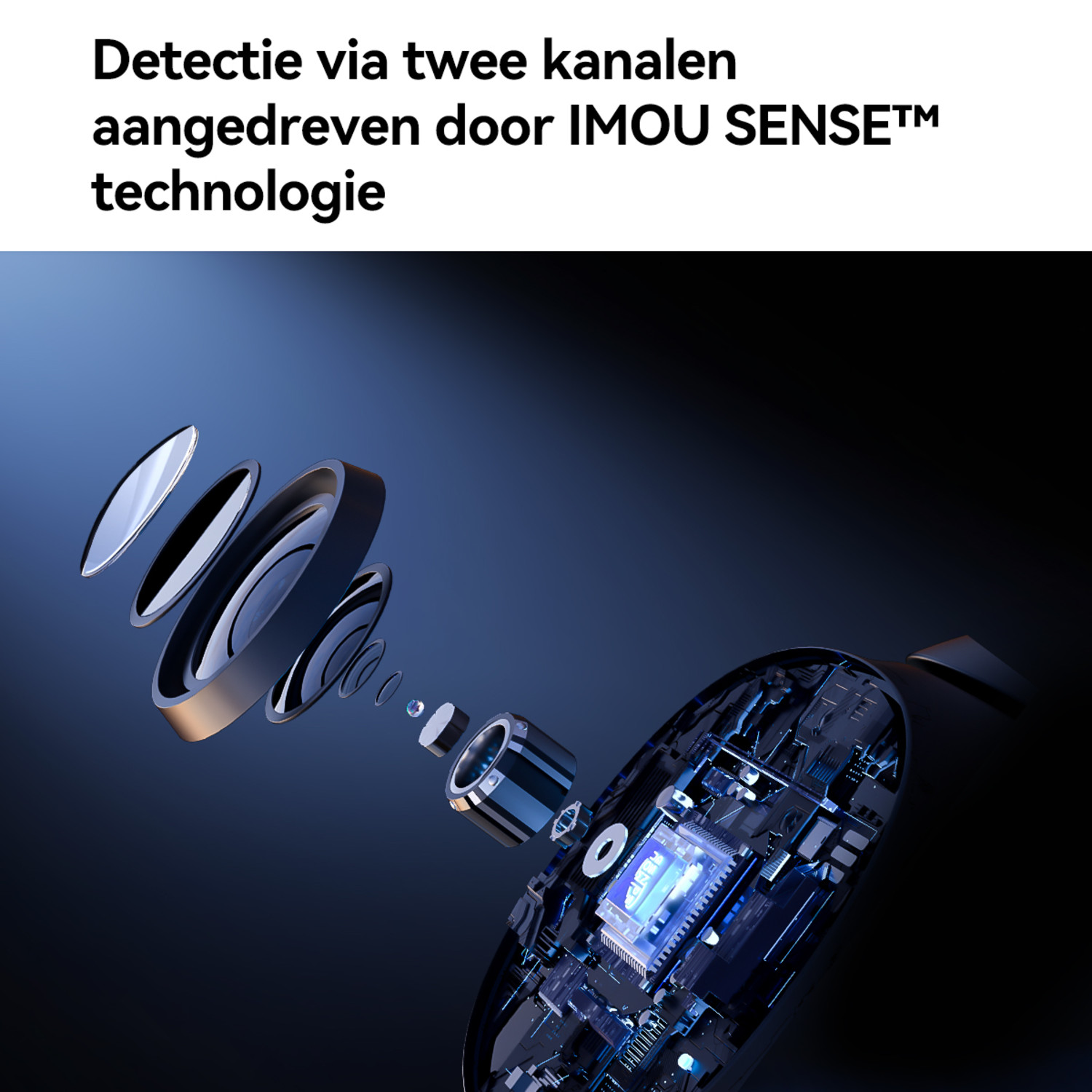 Close up of security camera components. The components are on a dark blue background.