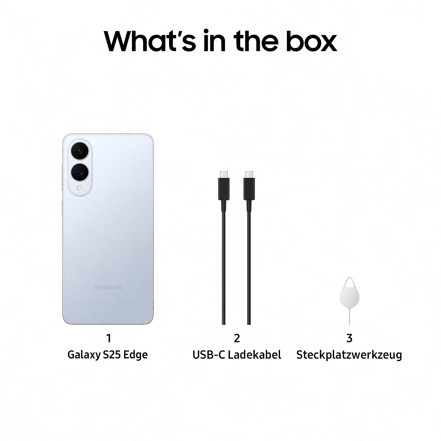 Weißes Telefon, zwei Kabel und SIM-Karten-Tool.