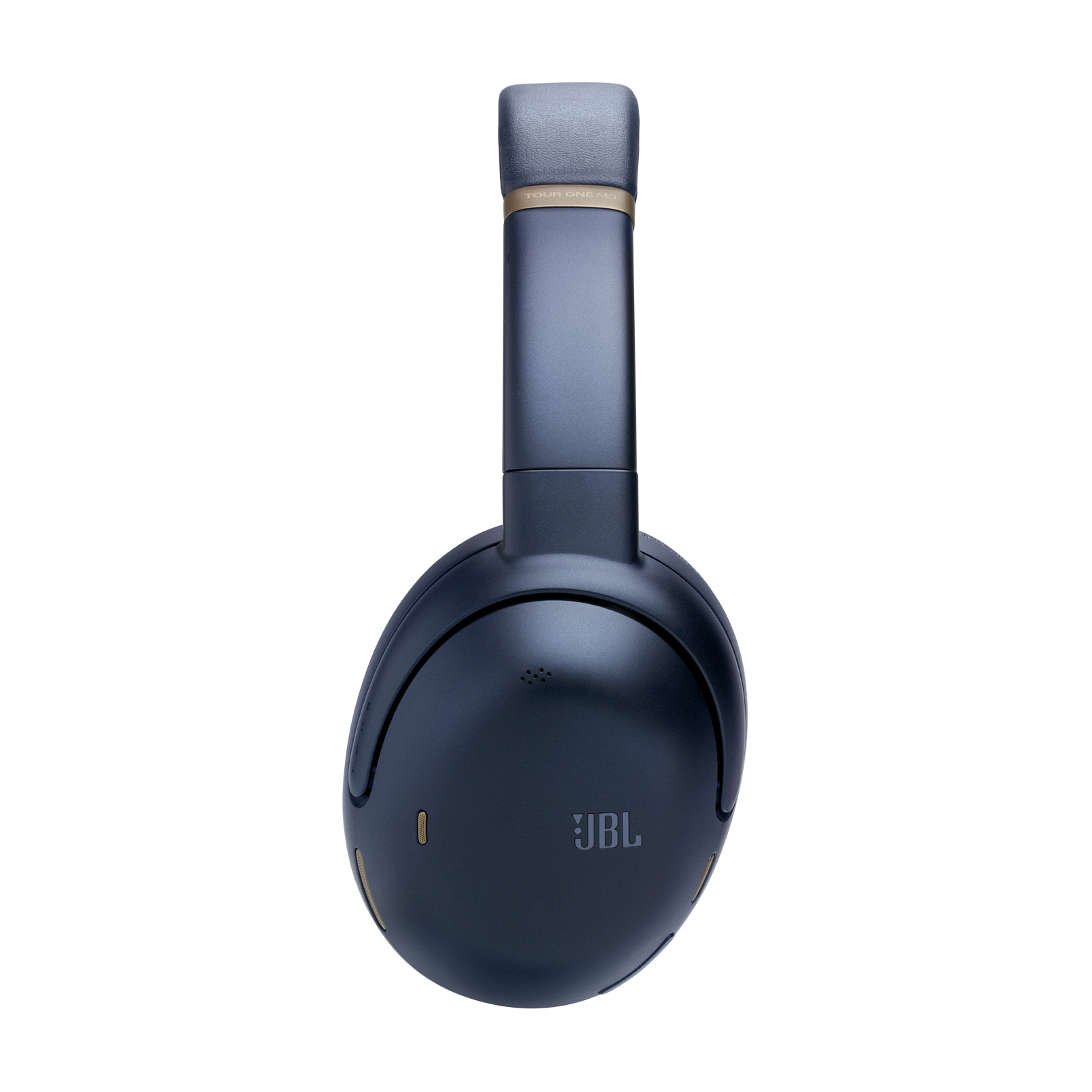 JBL Tour One kulaklık. Koyu mavi, JBL logosuyla kulak üstü tasarım.