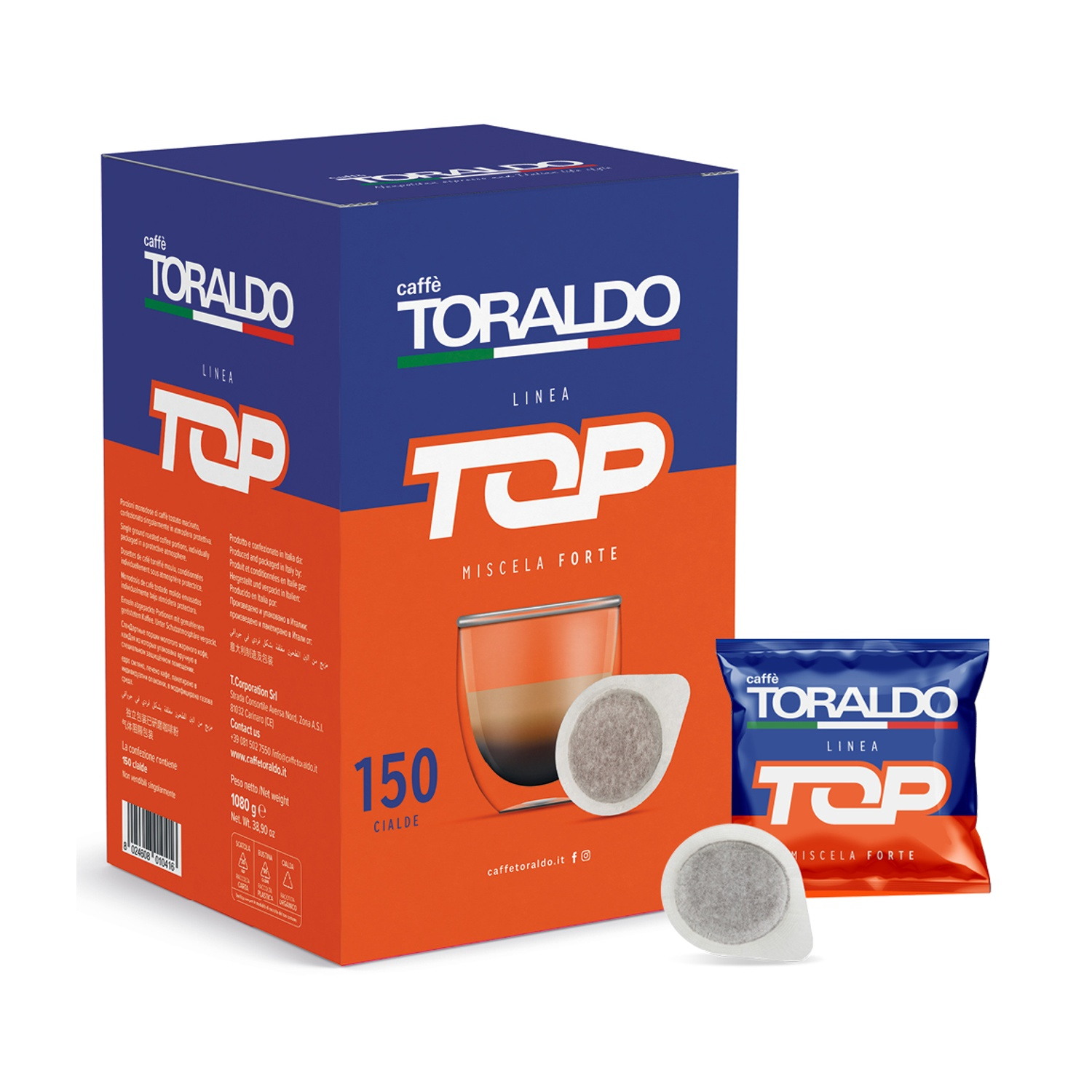 Capsule di caffè in una scatola. Una tazza di caffè con sfumature arancioni e marroni.