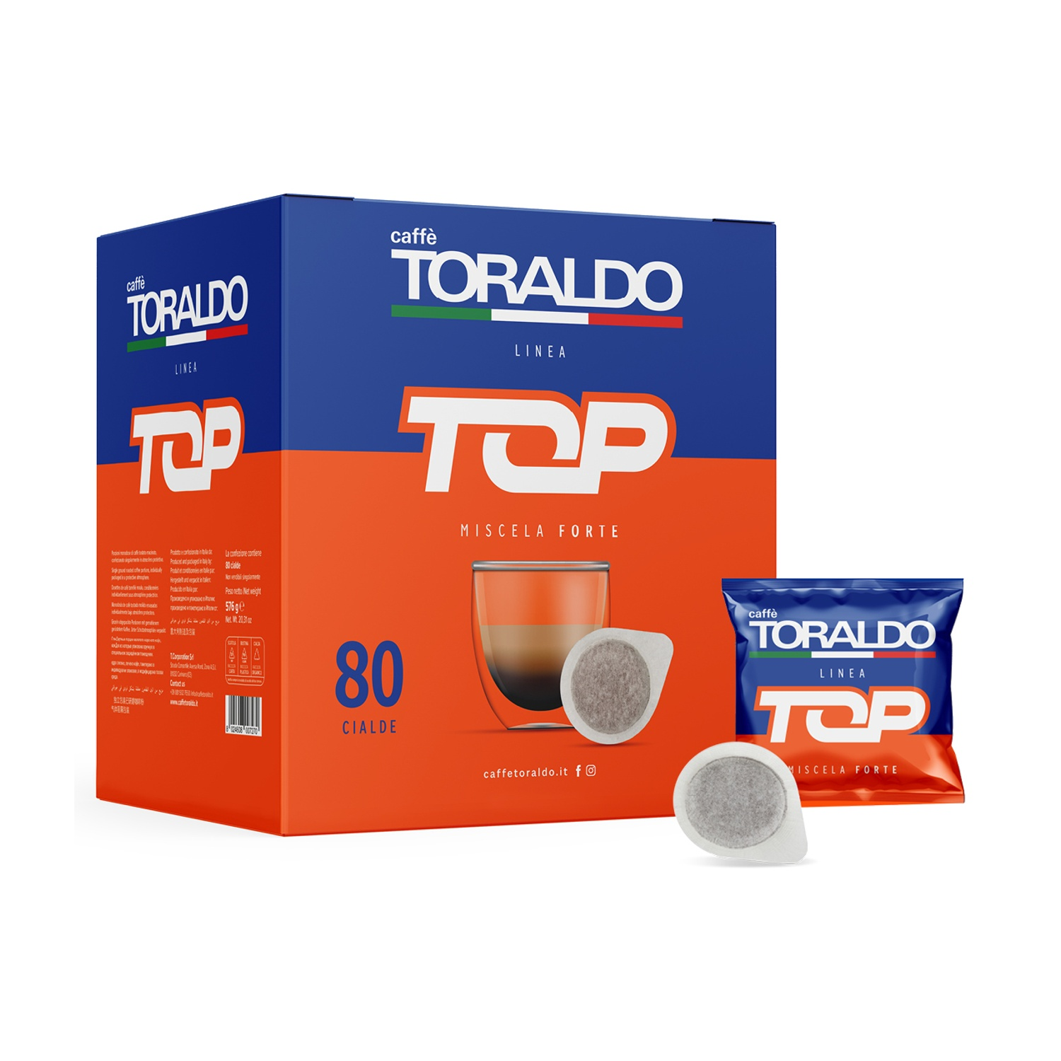 Capsule di caffè in una scatola. Una tazza di caffè con sfumature arancioni e marroni.
