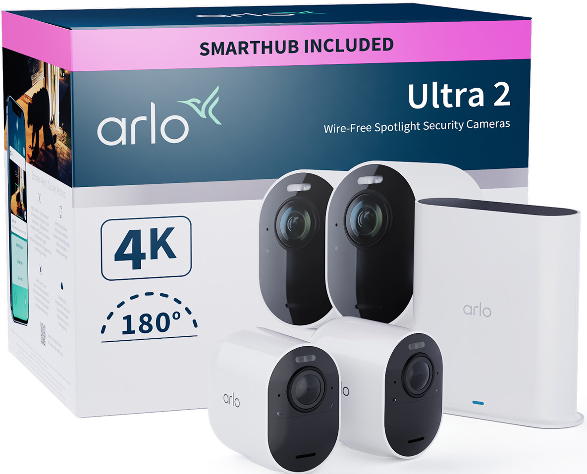 Produktbox mit Überwachungskameras und Smart Hub.