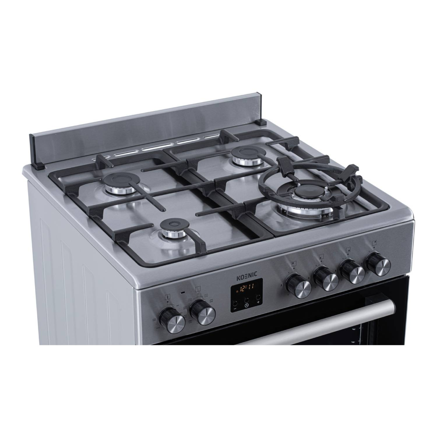 Koenic fornuis, roestvrij staal, vier branders, oven beneden.