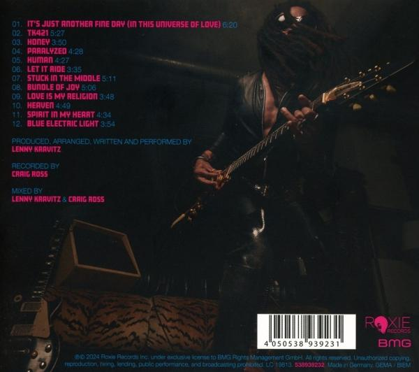 Album borító, Lenny Kravitz gitározik. A dalszövegek és az album részletei láthatók.