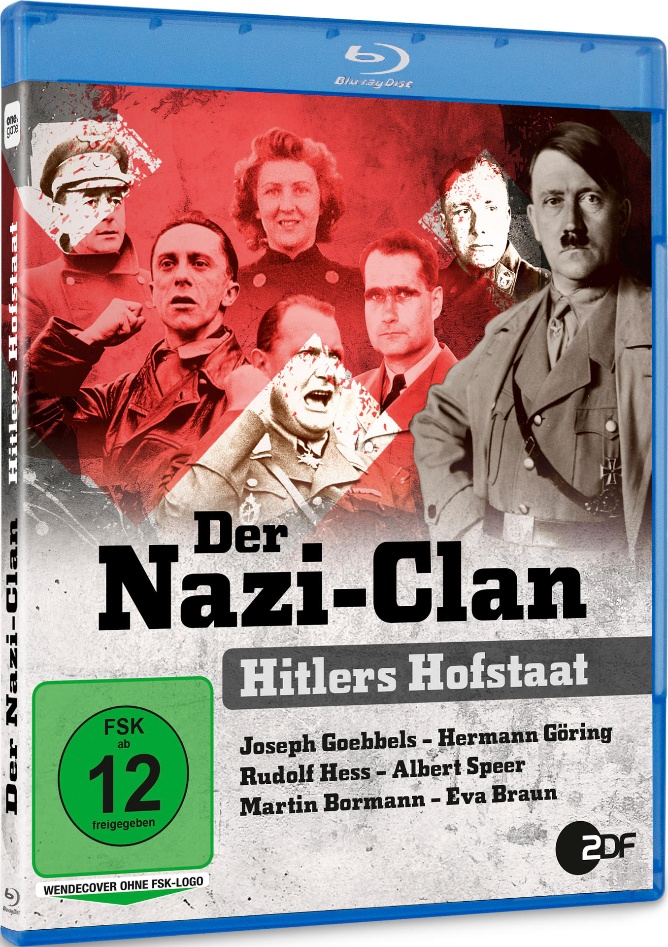 DVD-Cover: Der Nazi-Clan, Hitlers Hofstaat. Bilder von Männern in Uniform, Hitler. Blaue Hülle, deutscher Text, ab 12 Jahren.