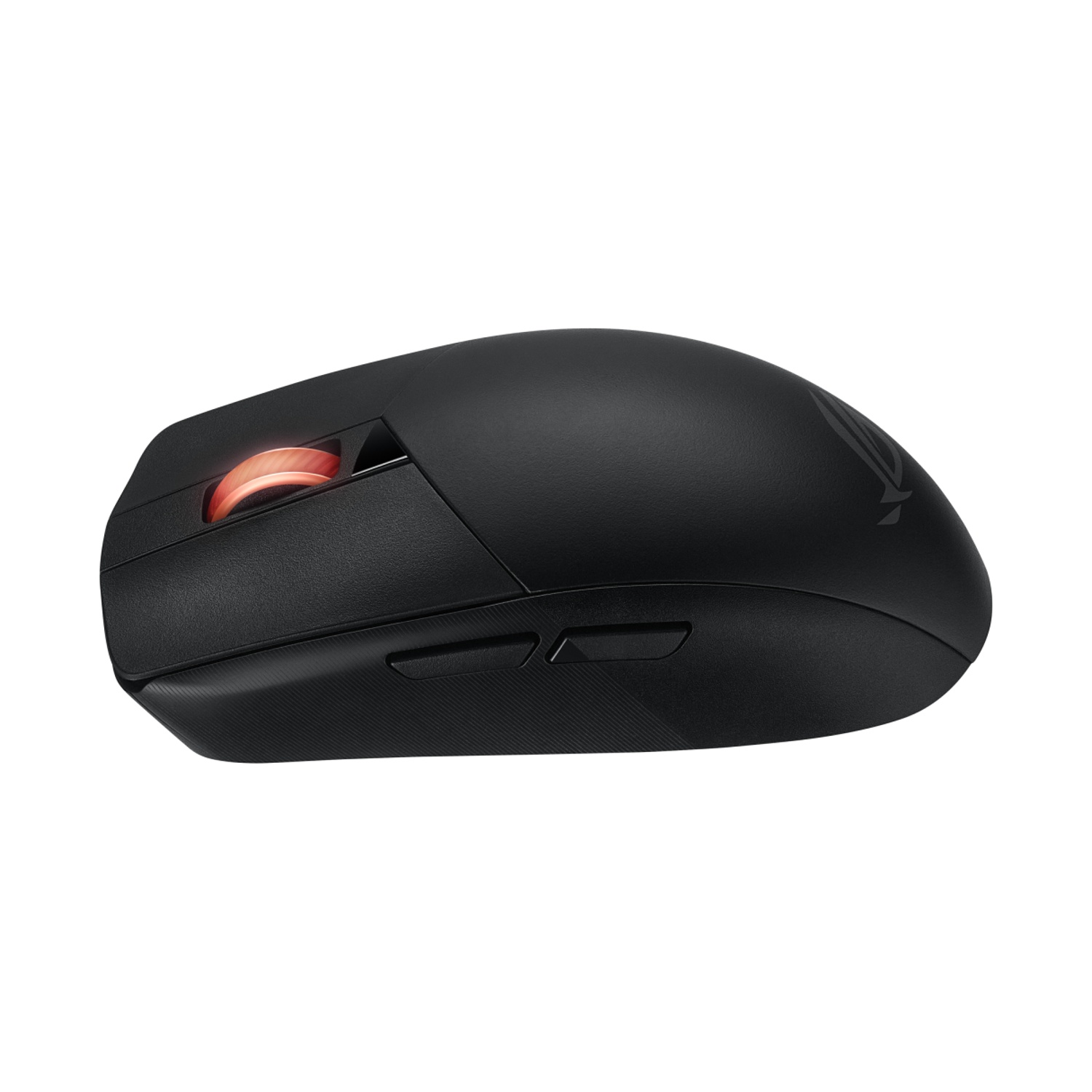 Mouse per computer nero con rotella rossa.
