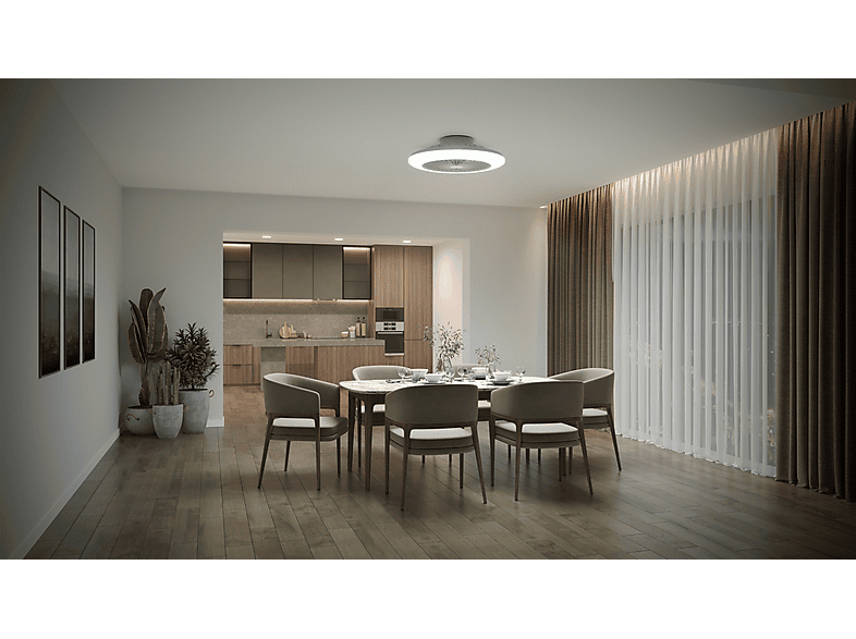 Ventilador de techo - Philips Amigo 60+25 W, Luz LED, Regulable, Mando a distancia, Blanco