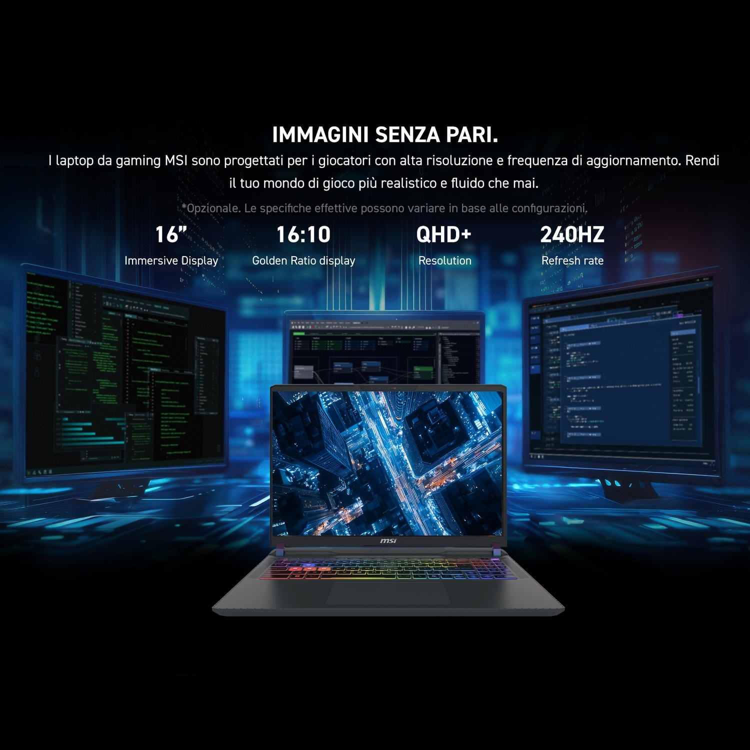 Laptop con tastiera illuminata, che mostra una scena di gioco di corse.