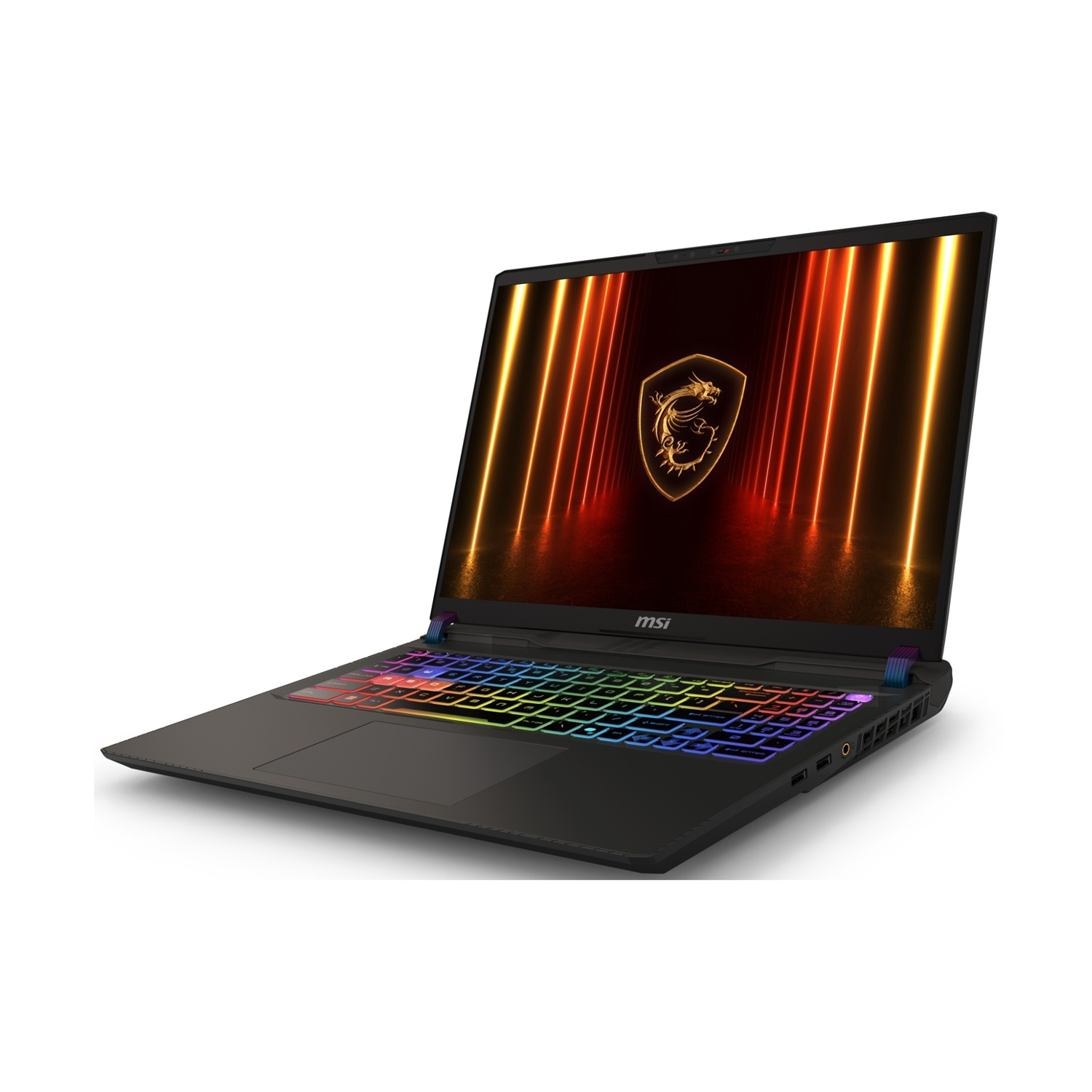 Un laptop, aperto su una superficie bianca. Lo schermo mostra una grafica colorata.