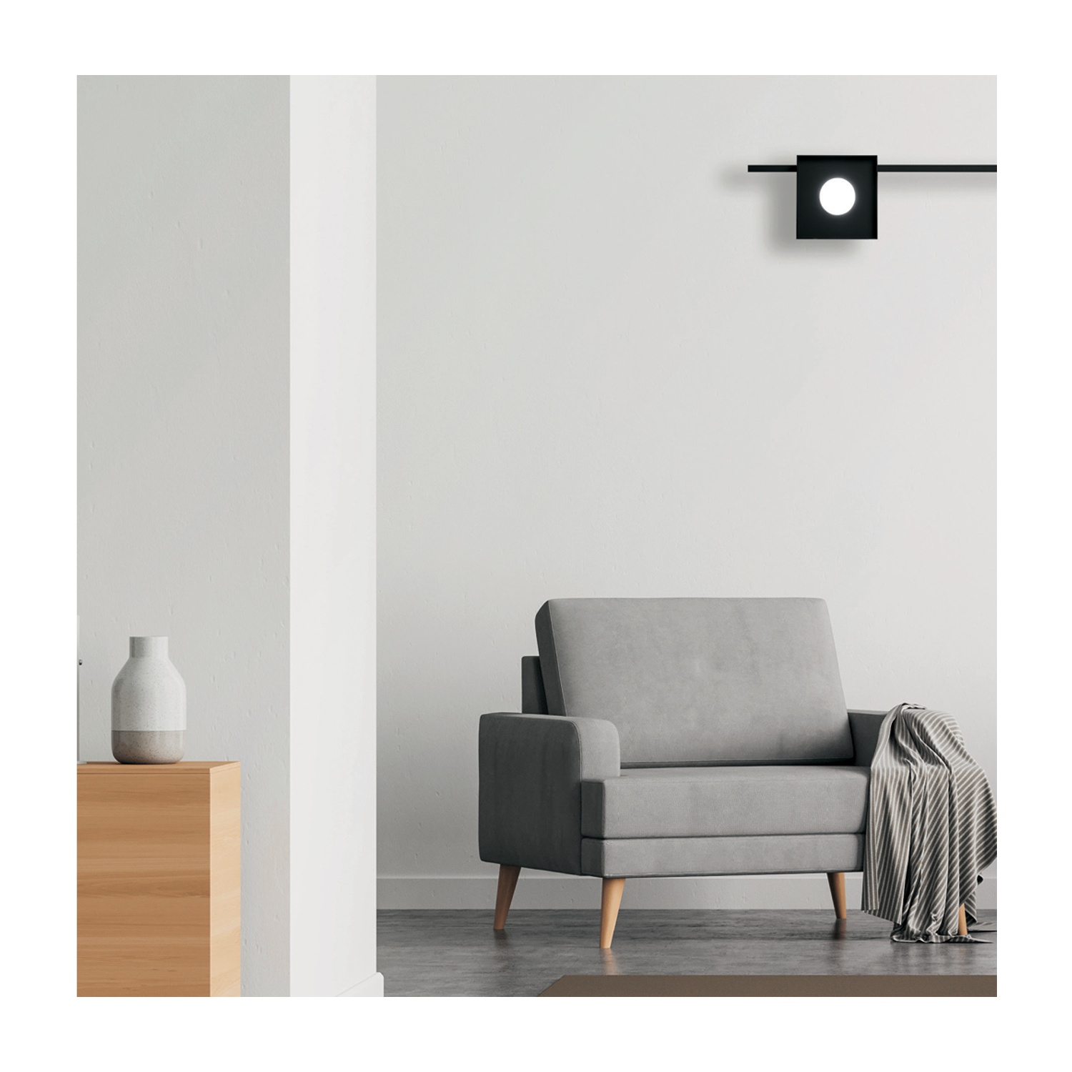 Primo piano di una lampada da soffitto bianca, design semplice.