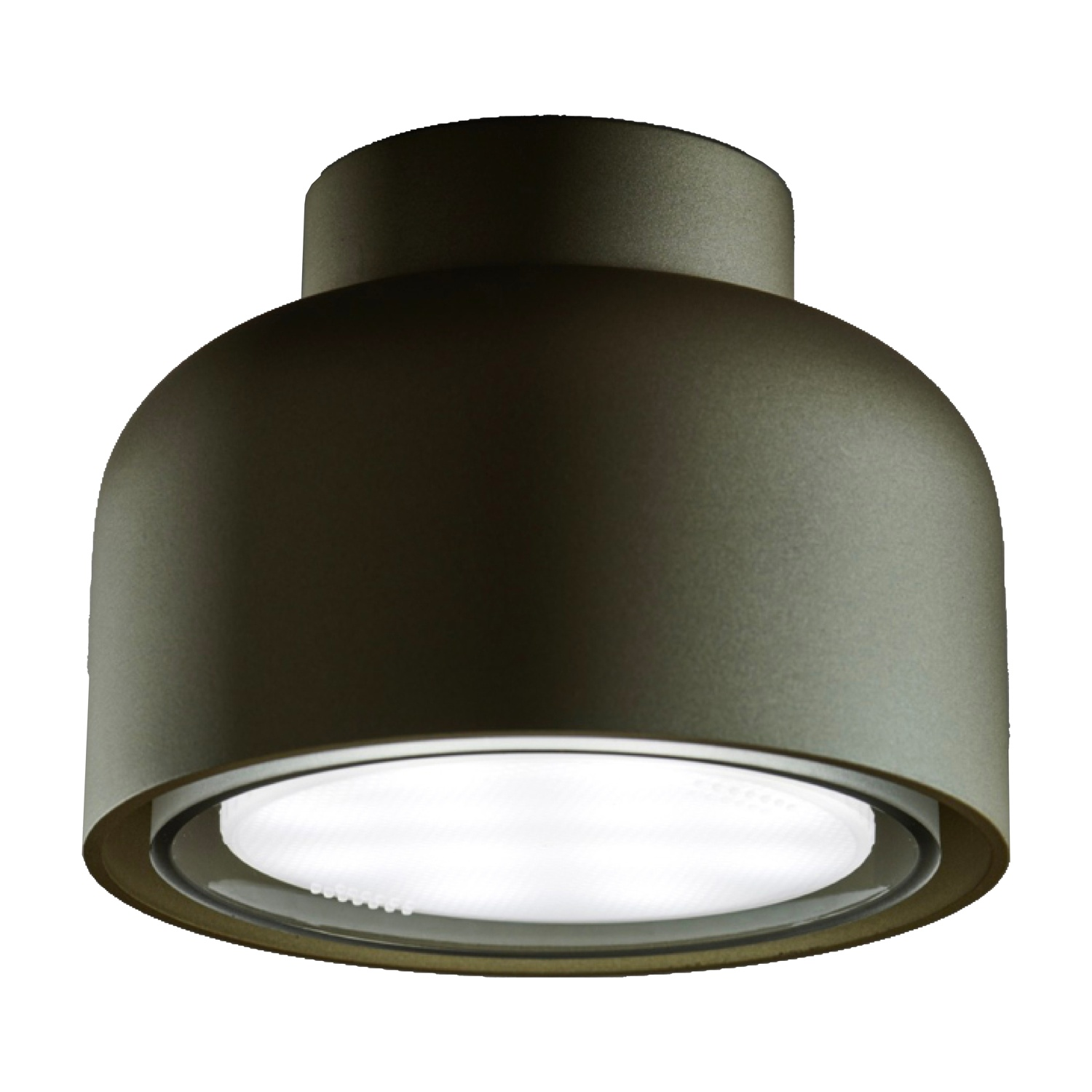Un apparecchio di illuminazione a forma di cupola con una luce intensa emessa dal basso.
