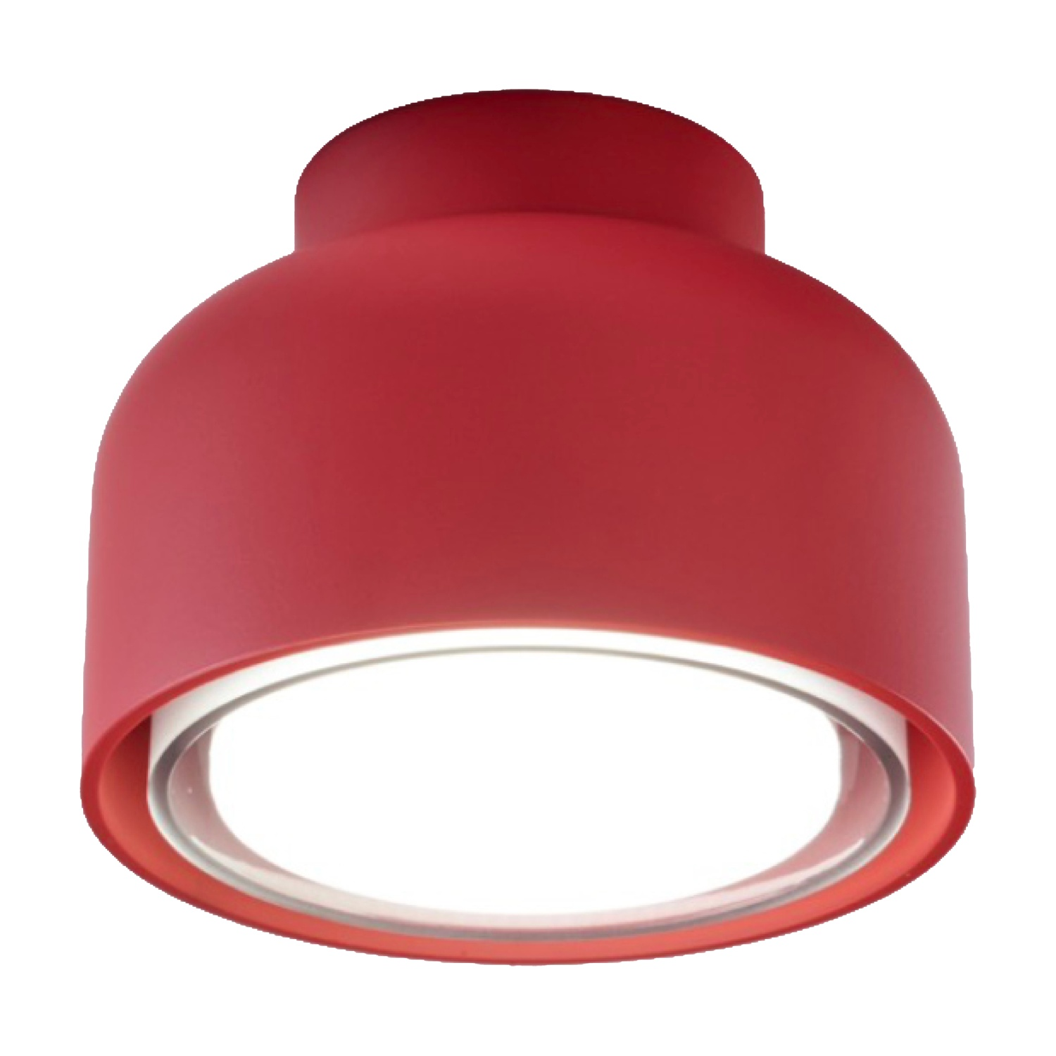 Un apparecchio di illuminazione rosso. La luce è accesa.