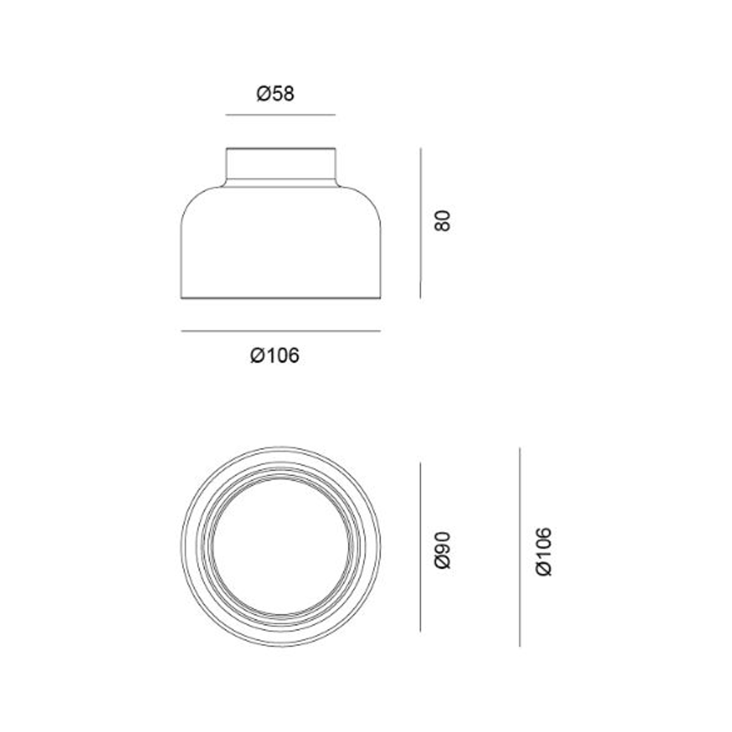 Disegno tecnico di una lampada da soffitto, con dimensioni in millimetri.
