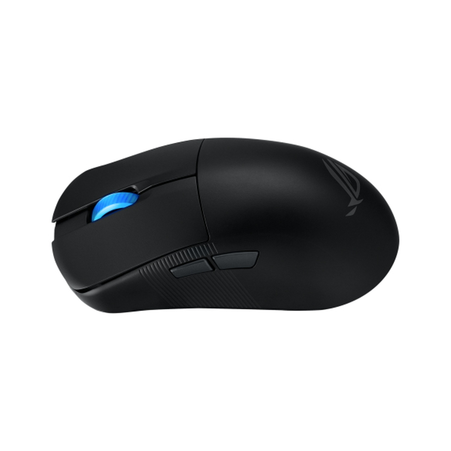 Mouse da gioco nero con logo ROG grigio chiaro.