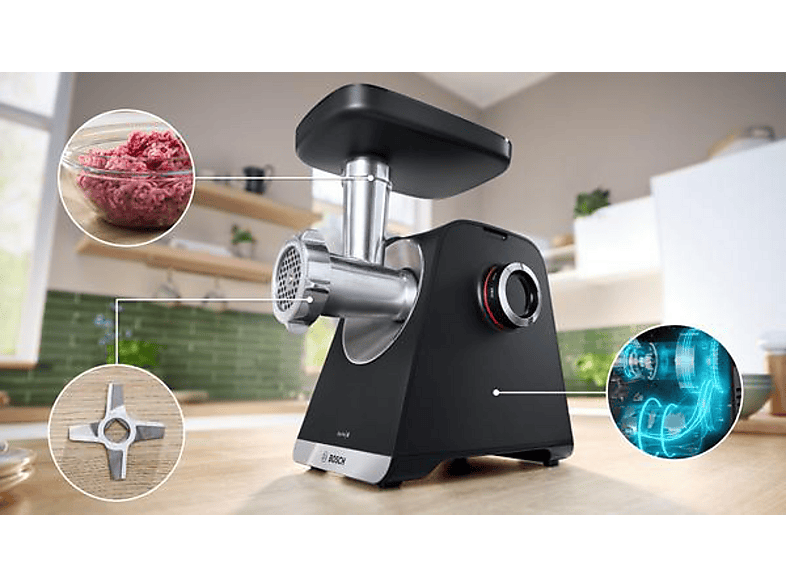 Bosch MFWS660B Serie 6, Fleischwolf, MultiPower, 2100 W, Schwarz, silver metalic — Foto 4 von 5