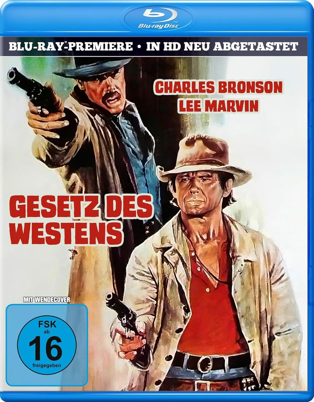 Filmtitel mit Charles Bronson und Lee Marvin in Westernkleidung. Titel: Gesetz des Westens.
