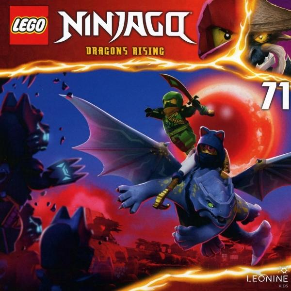 Lego Ninjago Box-Art mit Ninjas auf einem Drachen, mit aufsteigenden Drachen und dem Lego Ninjago Logo.