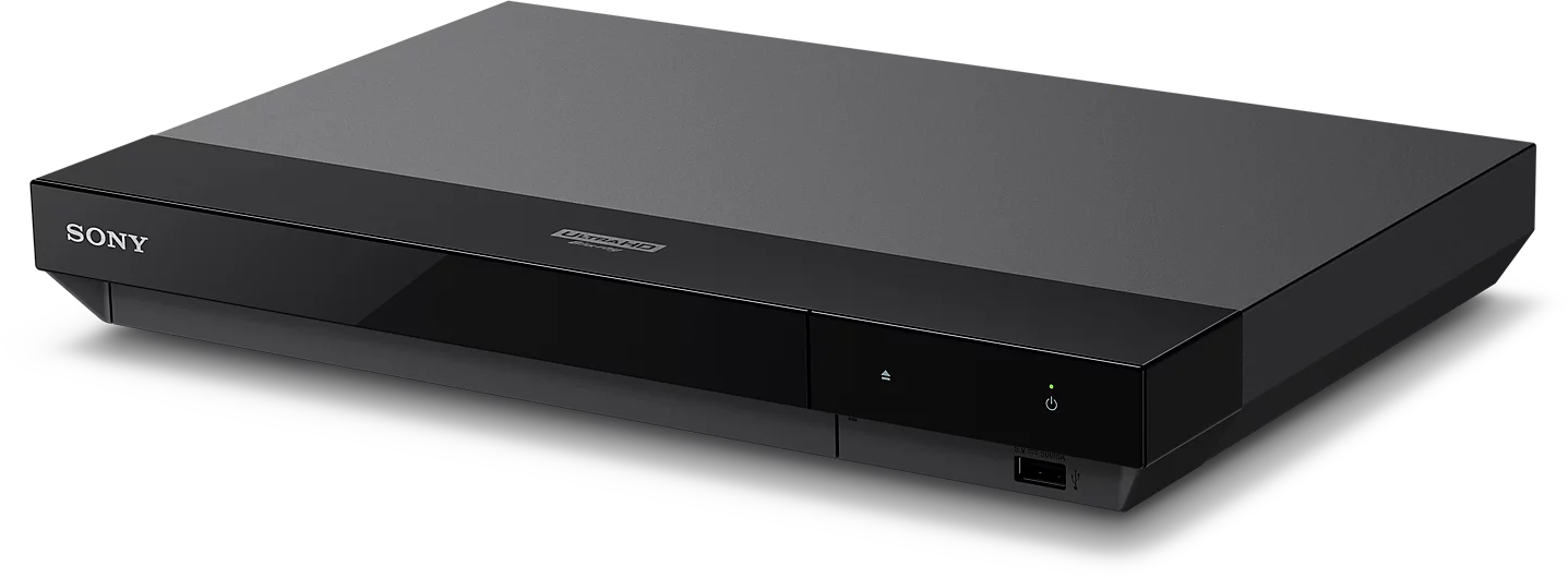 Fekete Sony Blu-ray lejátszó oldalról, karcsú dizájn.